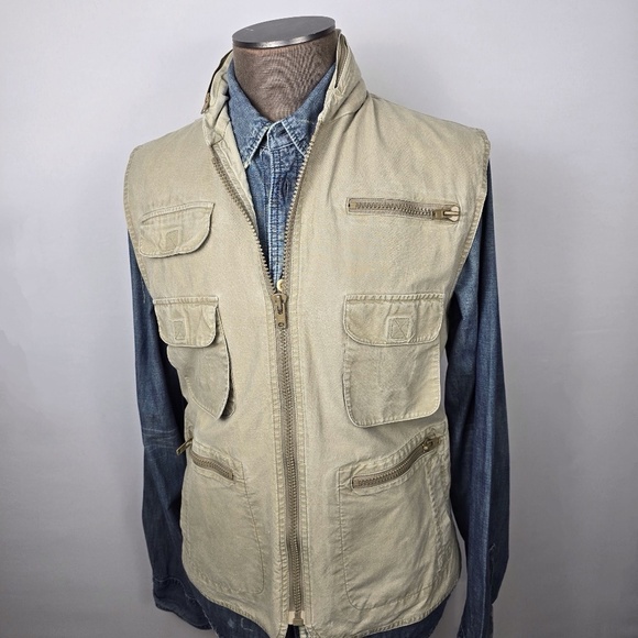 Vintage 80’s Banana Republic Safari Photographer Khaki Pocket Vest Mens Large - Picture 1 of 12